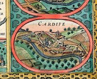 Antique Map of Wales Cardiff c1610