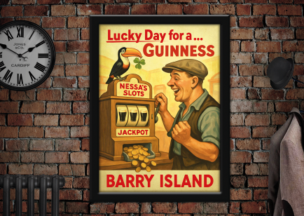 Barry Island Lucky Day for a Guinness Vintage Style Advertising Poster