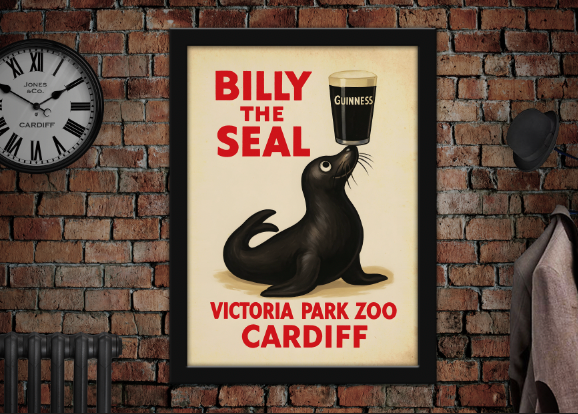 Billy The Seal Victoria Park Vintage Guinness Advertising Poster