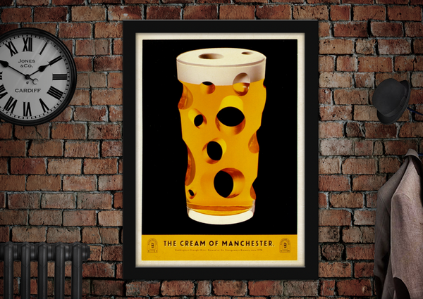 Boddingtons Beer Cream of Manchester Holed Cheese Vintage Style Advertising Poster
