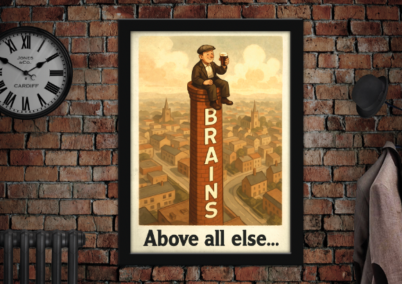 Brains Above All Else Cardiff Vintage Style Drinks Advertising Poster