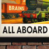 Brains Brewery All Aboard Cardiff Vintage Style Drinks Advertising Poster