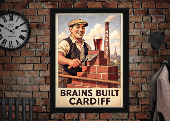 Brains Brewery Built Cardiff Vintage Style Drinks Advertising Poster
