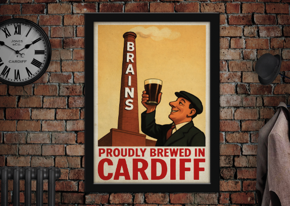 Brains Brewery Cardiff Brewery Vintage Style Drinks Advertising Poster