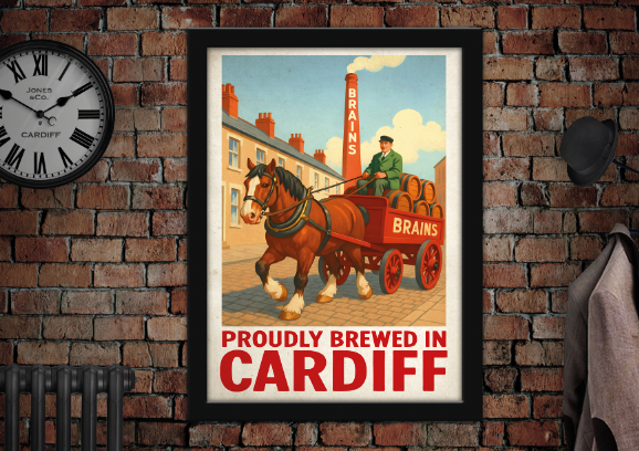 Brains Brewery Cardiff Delivery Vintage Style Drinks Advertising Poster