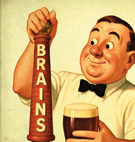 Brains Cardiff Pulling Pint Vintage Style Drinks Advertising Poster