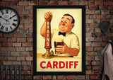 Brains Cardiff Pulling Pint Vintage Style Drinks Advertising Poster