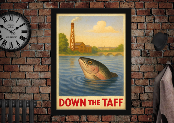 Brains Down the River Taff Fish Cardiff Vintage Style Drinks Advertising Poster
