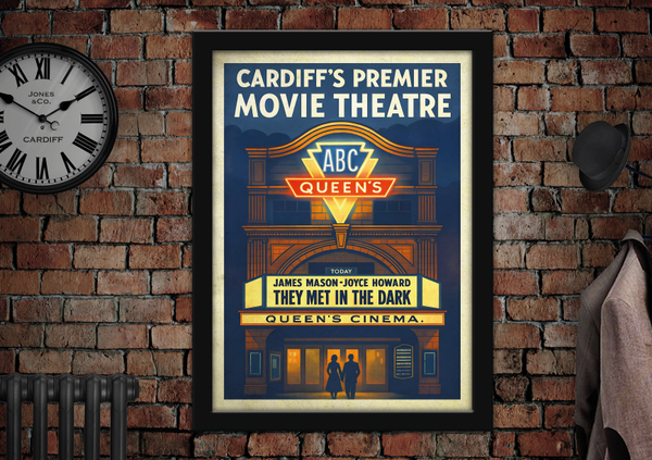 Cardiff Queen's Cinema Vintage Style Advertising Poster