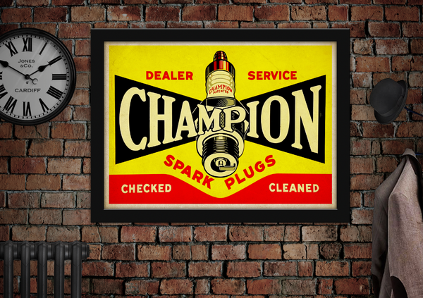 Champion Spark Plugs Vintage Garage Poster