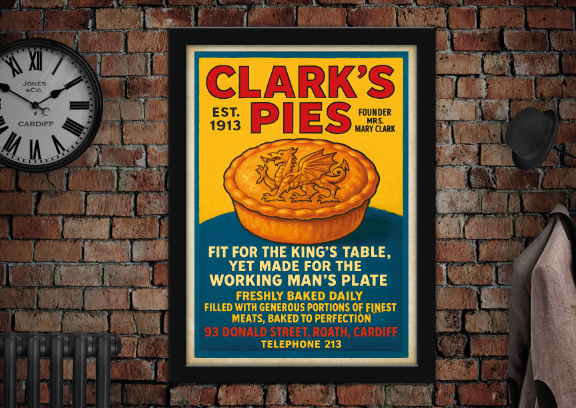 Clarks Pies Cardiff Vintage Style Food Advertising Poster