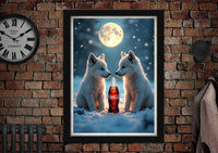 Coca Cola Arctic Wolf Cubs Art Poster Print