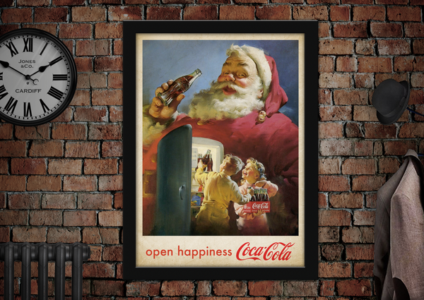 Coca Cola Christmas Open Happiness Fridge Vintage Style Drinks Poster