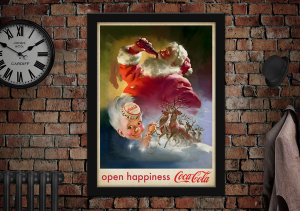 Coca Cola Christmas Open Happiness Reindeer Vintage Style Drinks Poster