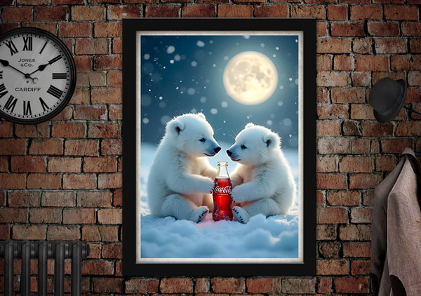 Coca Cola Polar Bear Cubs Art Poster Print