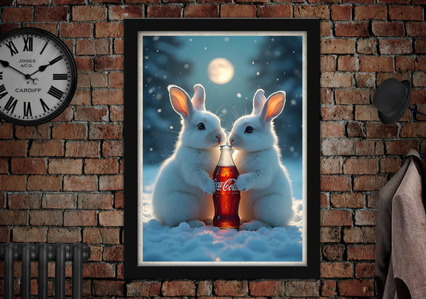 Coca Cola Snow Bunnies Art Poster Print