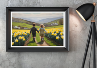 Children Walking Through Daffodils Print