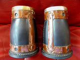Doulton Lambeth Siliconware Copper & Leather Jug Beaker Set with Silver Rims 2
