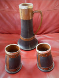 Doulton Lambeth Siliconware Copper & Leather Jug Beaker Set with Silver Rims