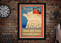 French Line France Vintage Cruise Shipping Poster