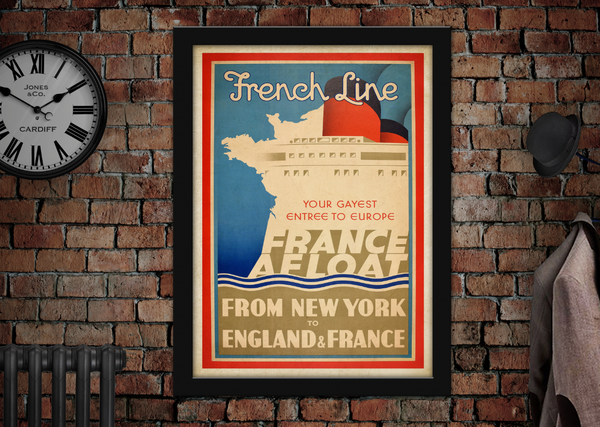 French Line France Vintage Cruise Shipping Poster