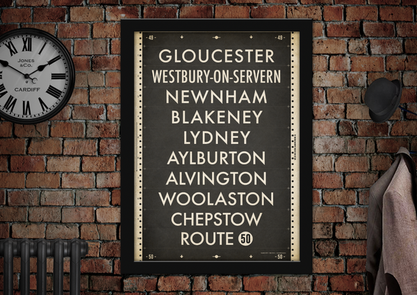 Gloucester to Chepstow Bus Scroll Route 50 Art Poster Print