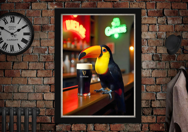 Guinness Advertising Poster Toucan Drinking on Bar