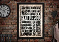 Hartlepool English Towns Letter Press Style Poster