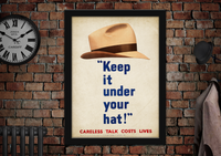 Keep it Under Your Hat Careless Talk WWII War Propaganda Poster