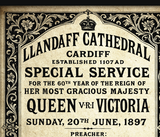 Llandaff Cathedral Cardiff Vintage Church Service Advertising Board Poster