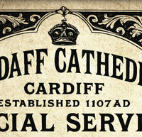 Llandaff Cathedral Cardiff Vintage Church Service Advertising Board Poster