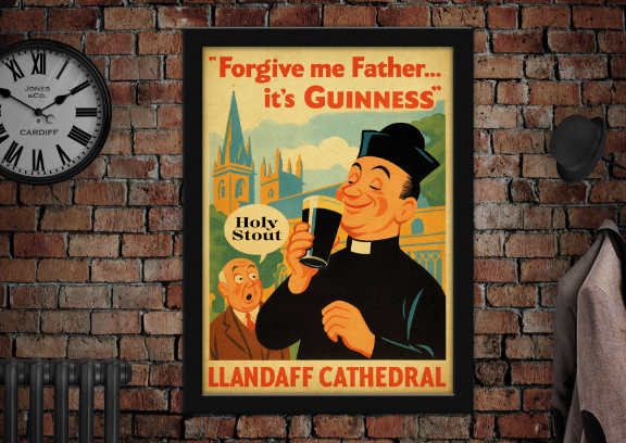 Llandaff Cathedral Cardiff Vintage Guinness Advertising Poster