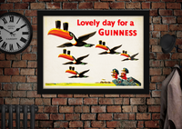 Lovely Day for a Guinness Toucans Flying Vintage Style Poster