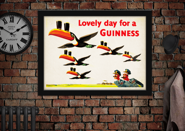 Lovely Day for a Guinness Toucans Flying Vintage Style Poster
