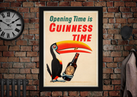 Opening Time is Guinness Time Toucan Bottle Vintage Style Poster