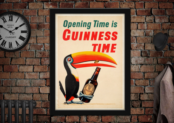 Opening Time is Guinness Time Toucan Bottle Vintage Style Poster