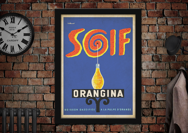 Orangina Bottled Drink on Table Soif Vintage Style Drinks Poster