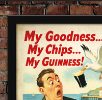 Penarth Seagull Steals Chips Guinness Vintage Style Advertising Poster