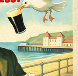Penarth Seagull Steals Chips Guinness Vintage Style Advertising Poster