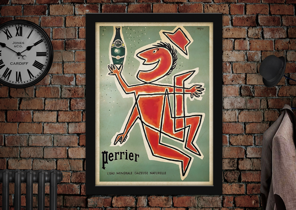 Perrier Eau Mineral Gazeuse Naturelle Red Man Vintage Style Drinks Poster