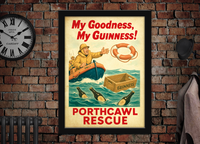 Porthcawl RNLI Rescue Vintage Guinness Advertising Poster