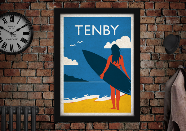 Tenby Surfer Poster