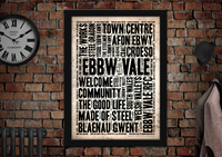 Ebbw Vale Welsh Towns Letter Press Style Poster