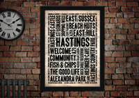 Hastings English Towns Letter Press Style Poster