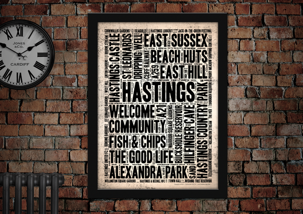 Hastings English Towns Letter Press Style Poster