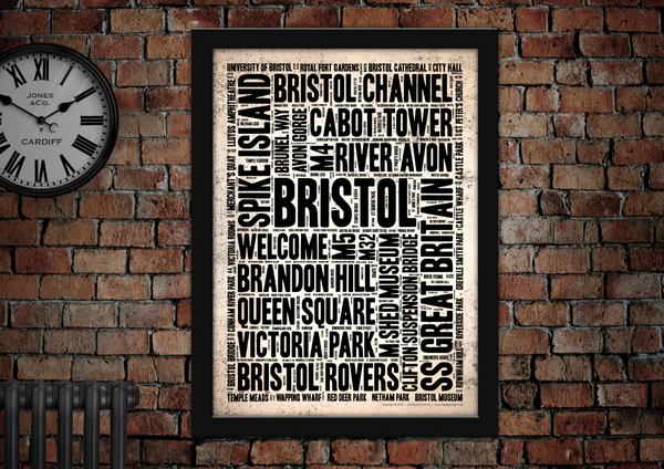 Bristol English Towns Letter Press Style Poster