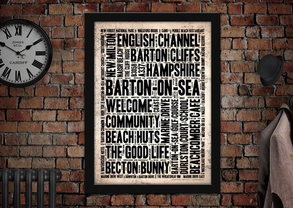 Barton-on-Sea English Towns Letter Press Style Poster