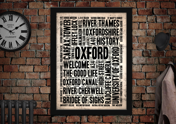 Oxford English Cities Letter Press Style Poster