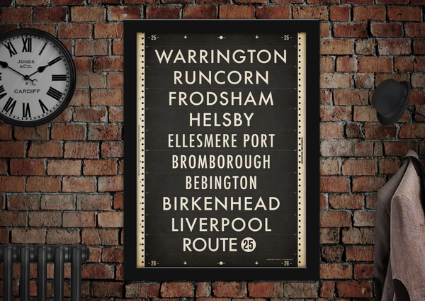 Warrington to Liverpool Bus Scroll Poster