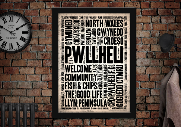 Pwllheli Welsh Towns Letter Press Style Poster